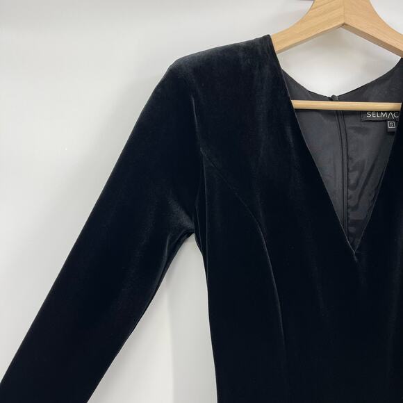 SELMACILEK | Black Velvet Skater Dress Skirt Long Sleeve Mini S - Picture 8 of 13